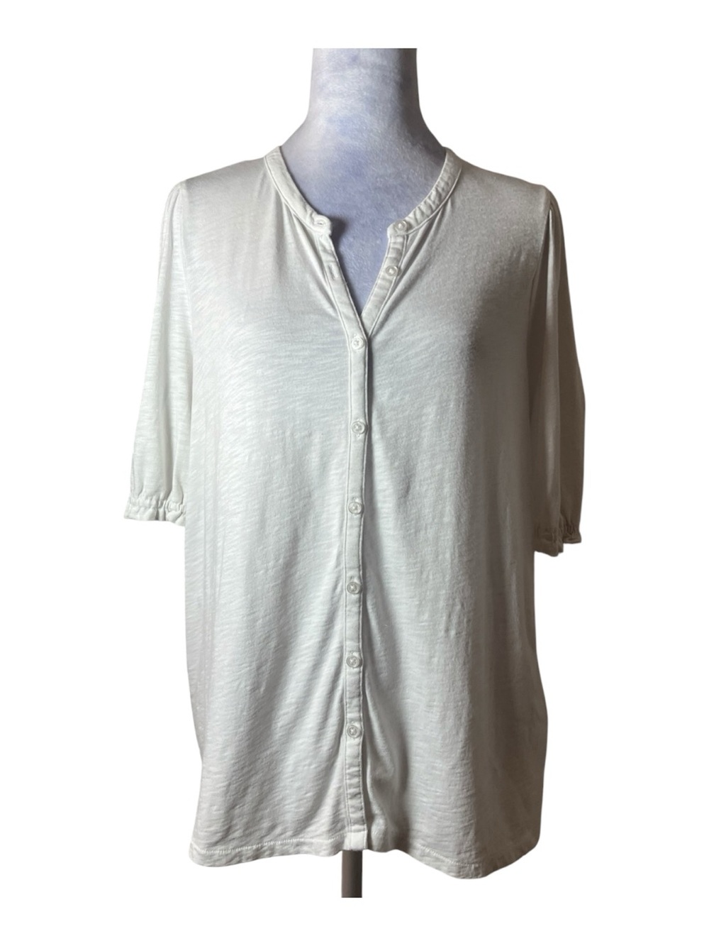 Boden White Button-Front Short Sleeve Blouse Sz 14
